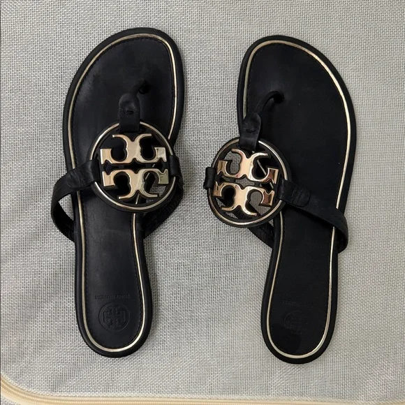Tory Burch Black and Gold Sandals - Picture 1 of 1